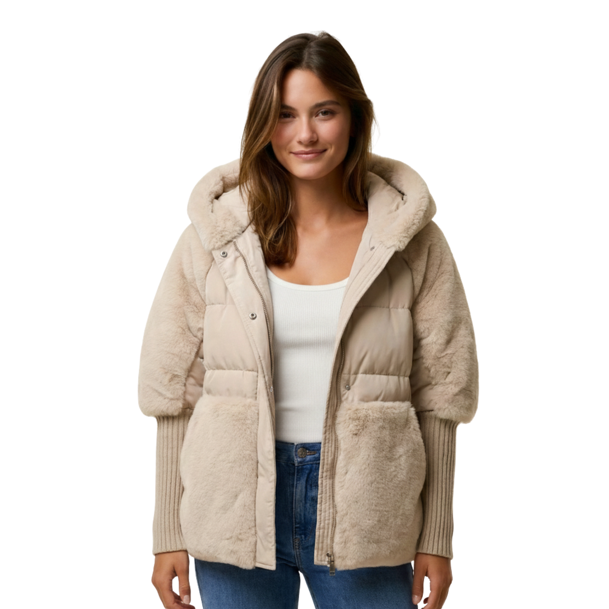 Women Faux Fur Puffer Jacket