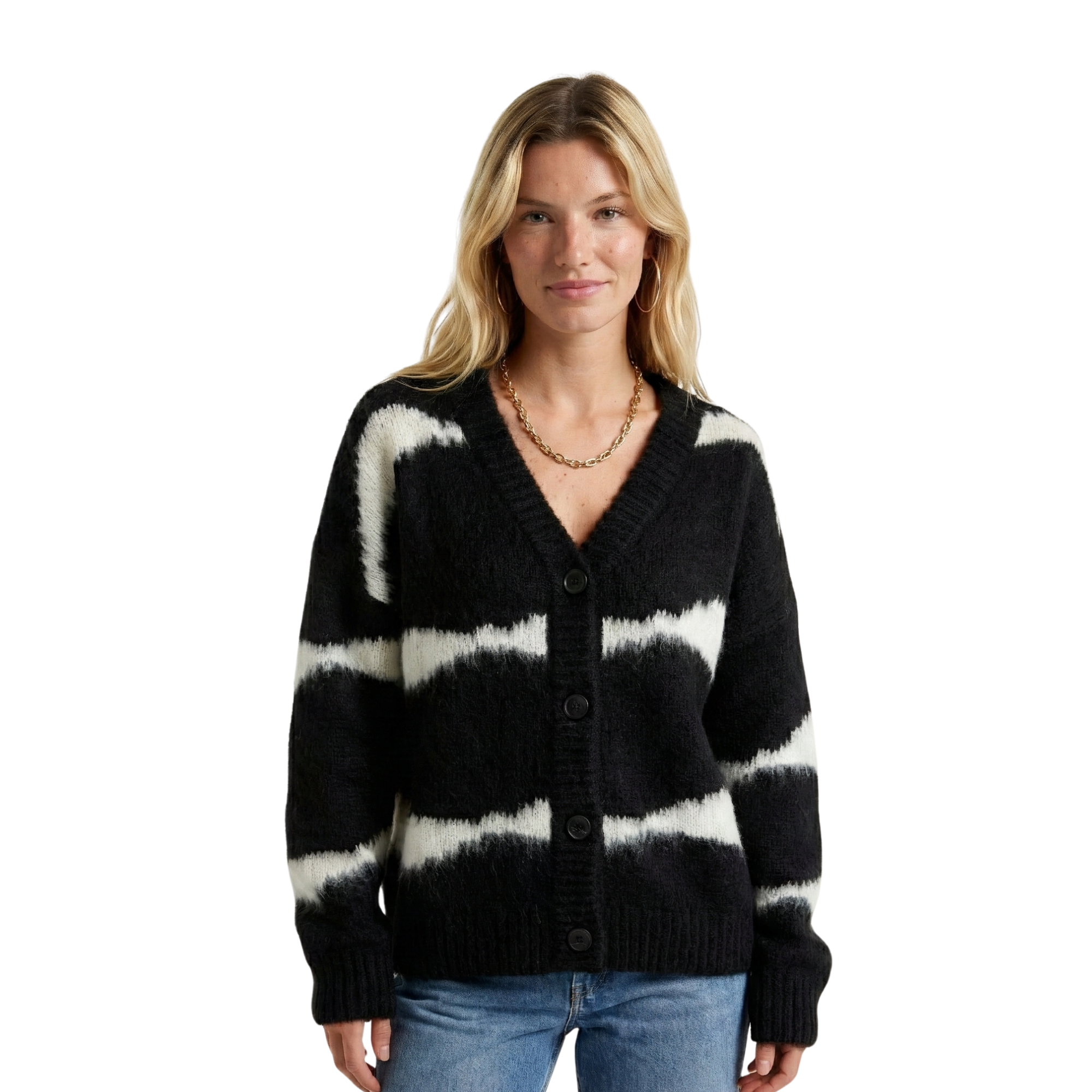 Womens Knit V Neck Cardigan