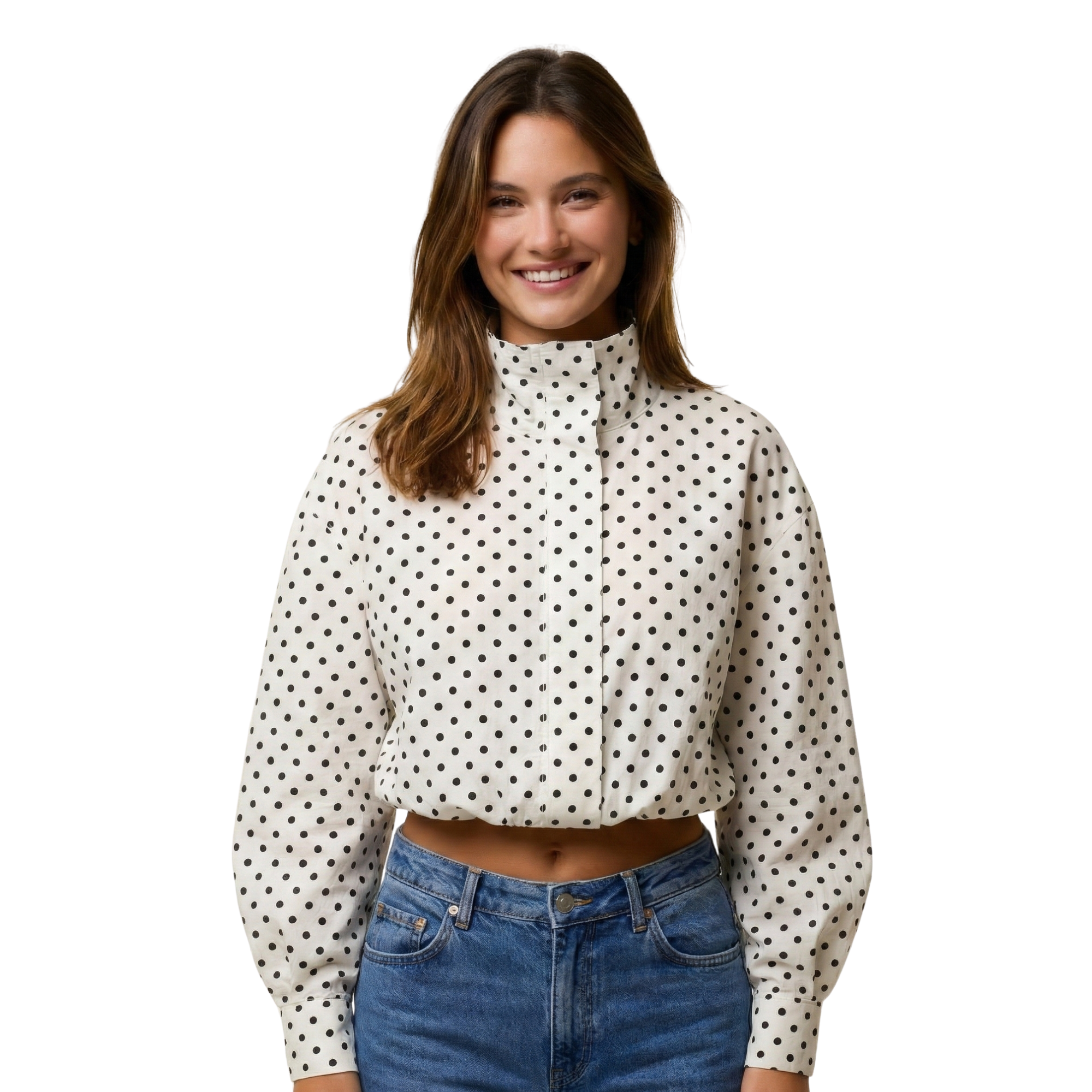 Womens Polka Dot Crop Blouse