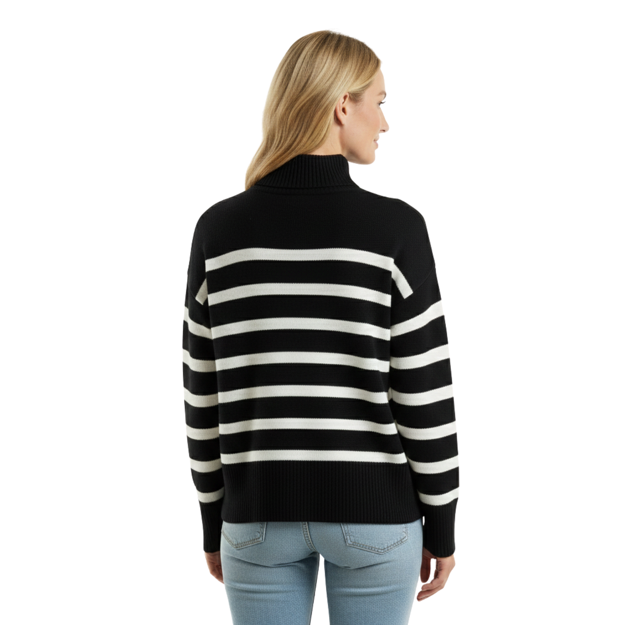 Womens Striped Mock Neck Sweater