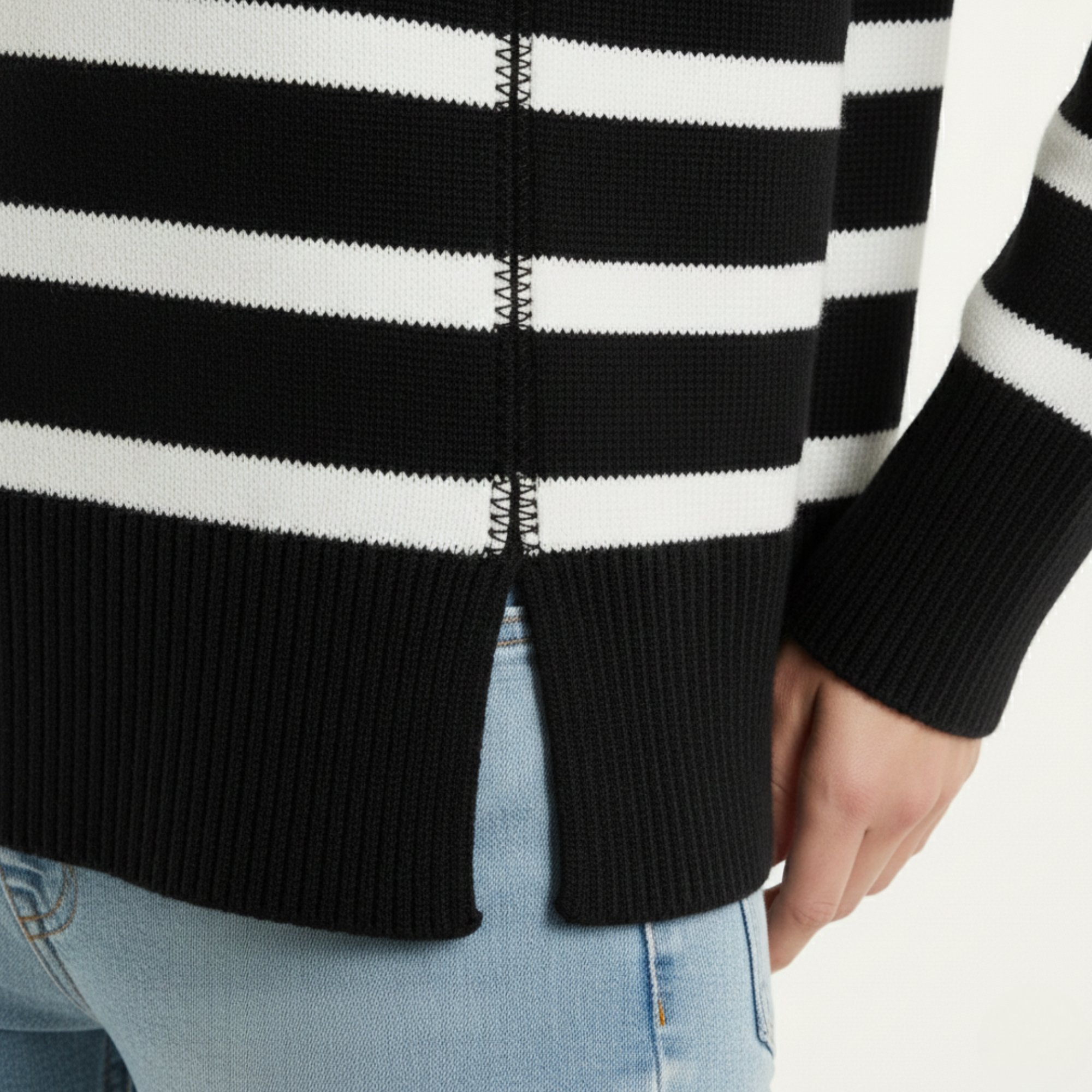 Womens Striped Mock Neck Sweater