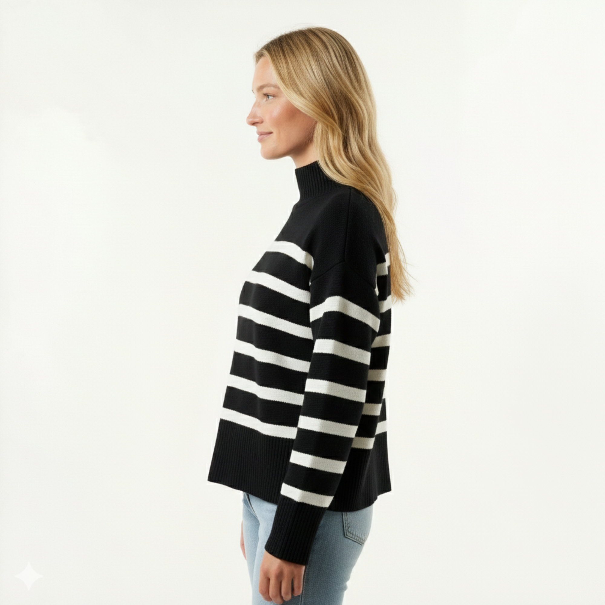 Womens Striped Mock Neck Sweater