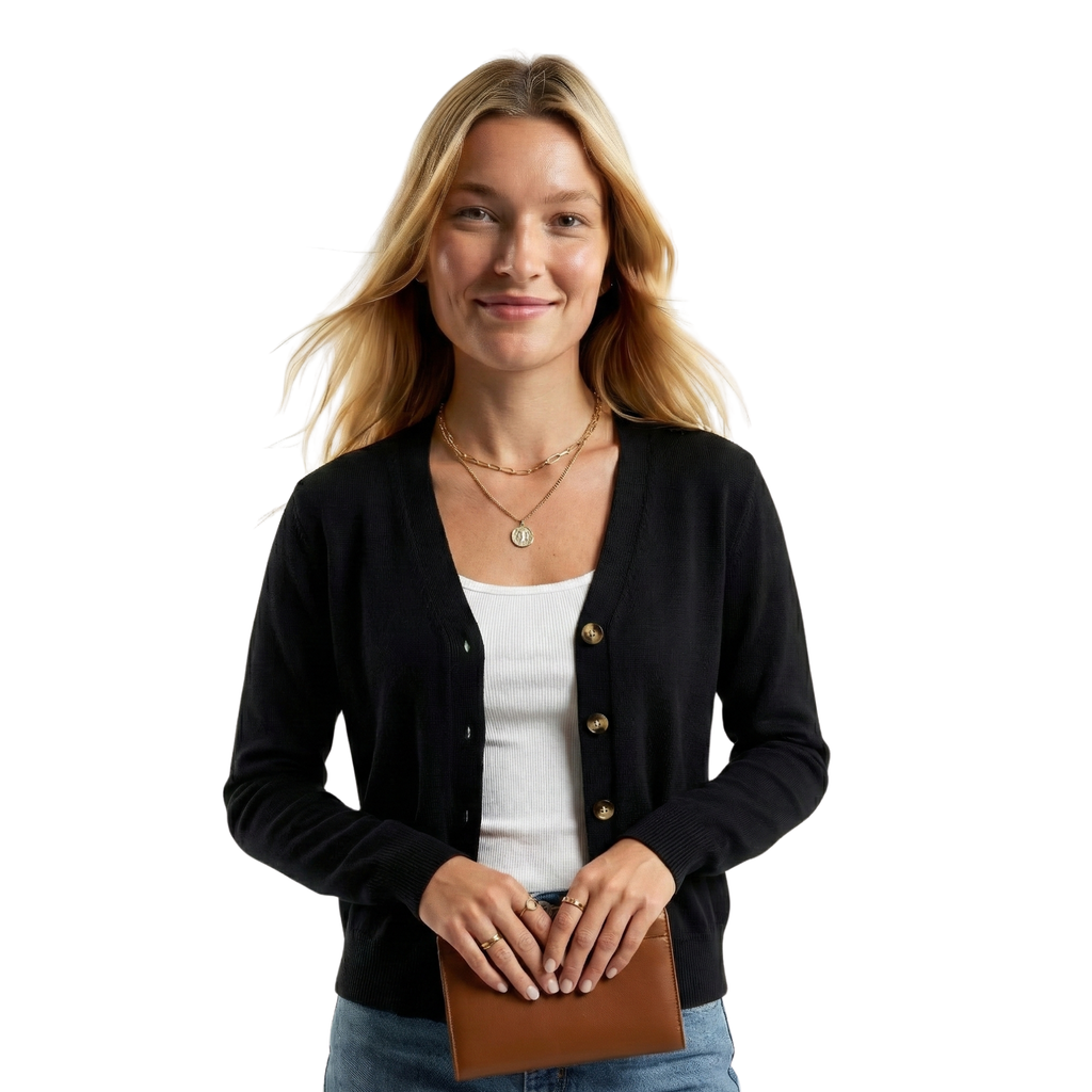 Women V Neck Button Cardigan