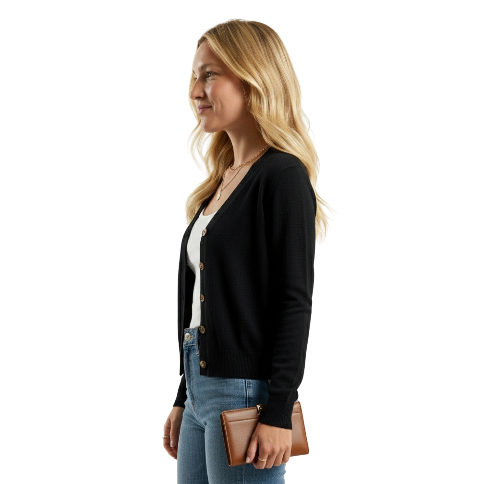 Women V Neck Button Cardigan
