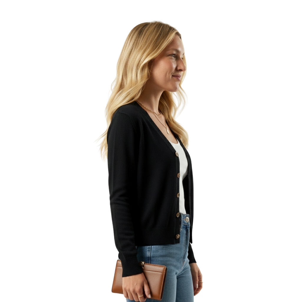 Women V Neck Button Cardigan