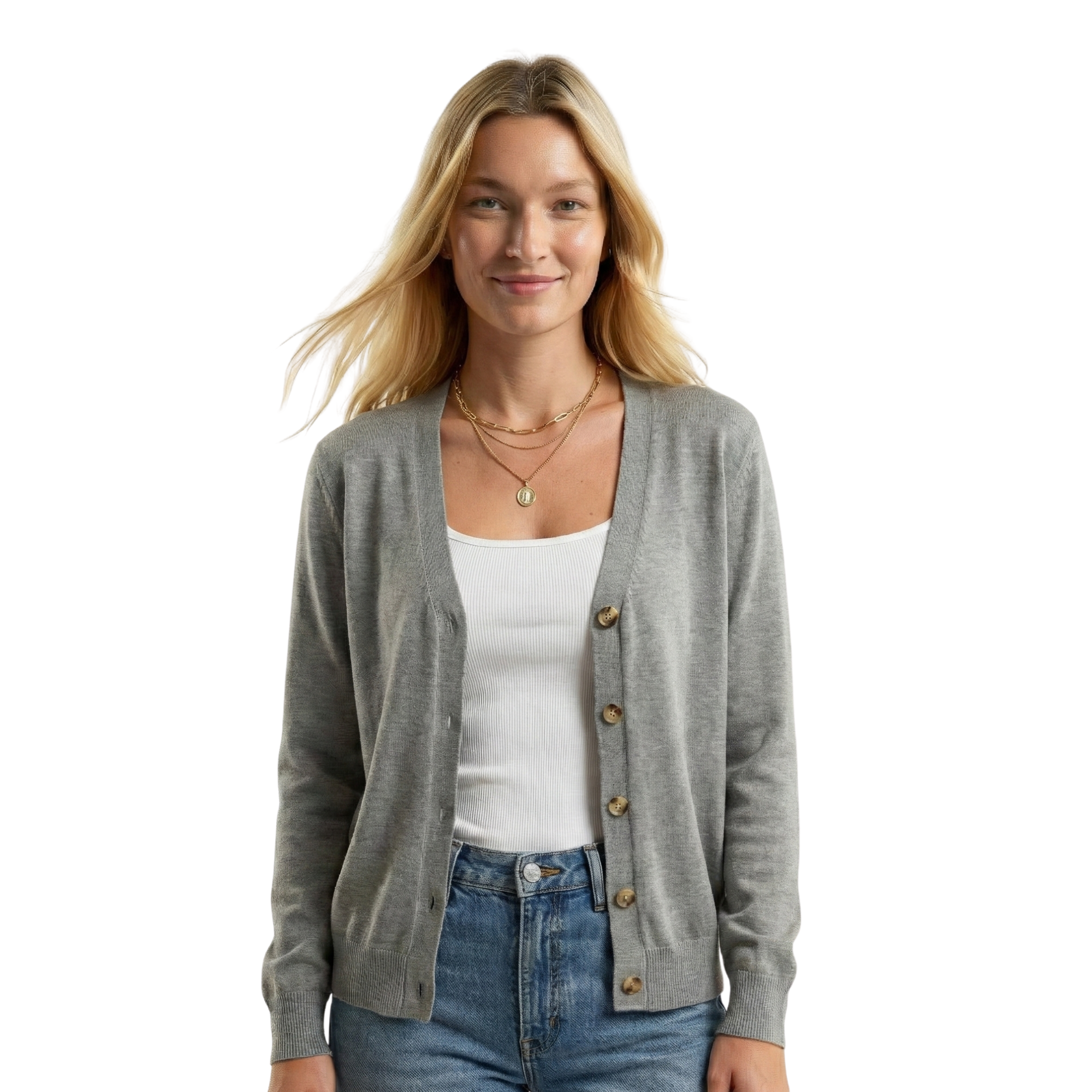 Women V Neck Button Cardigan
