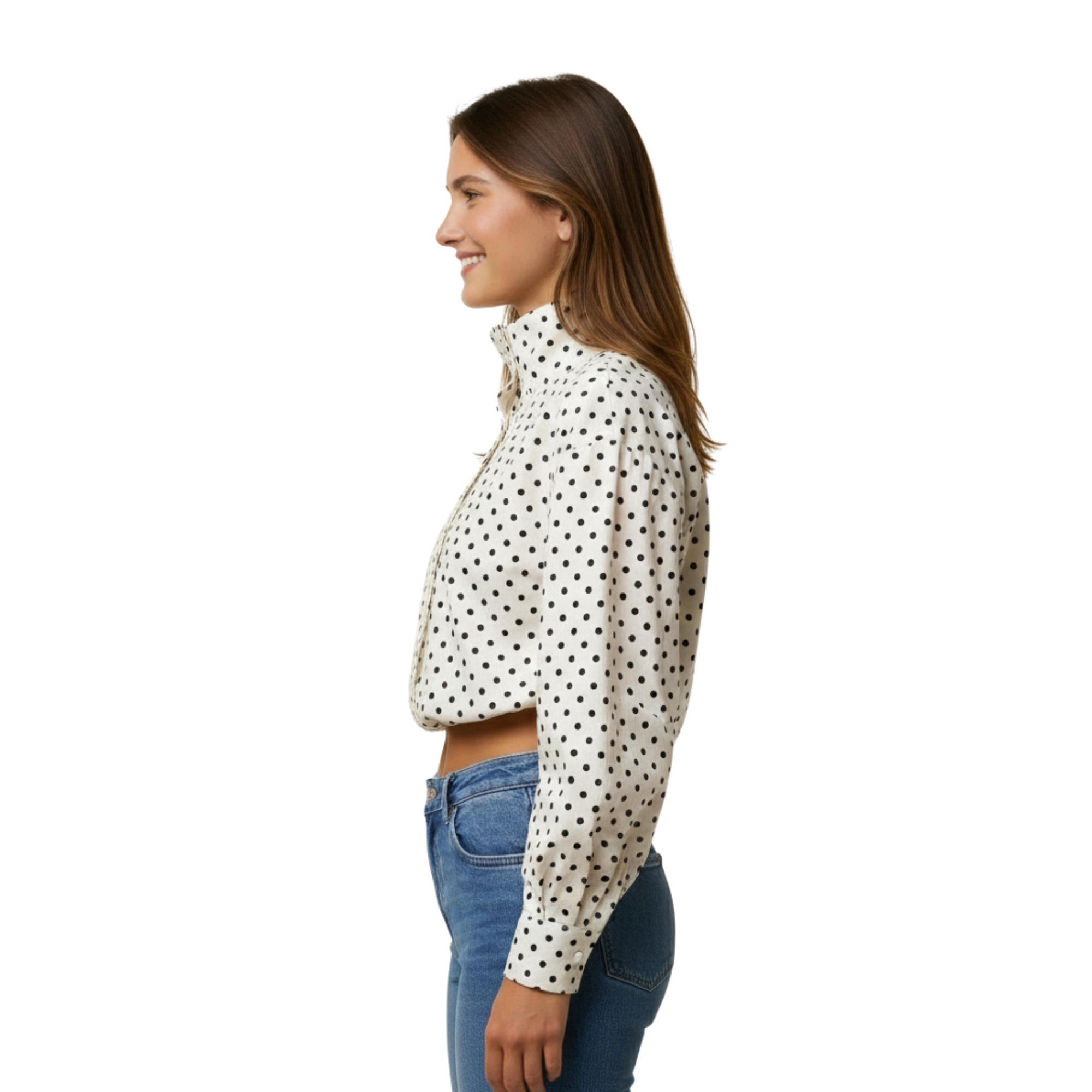 Womens Polka Dot Crop Blouse