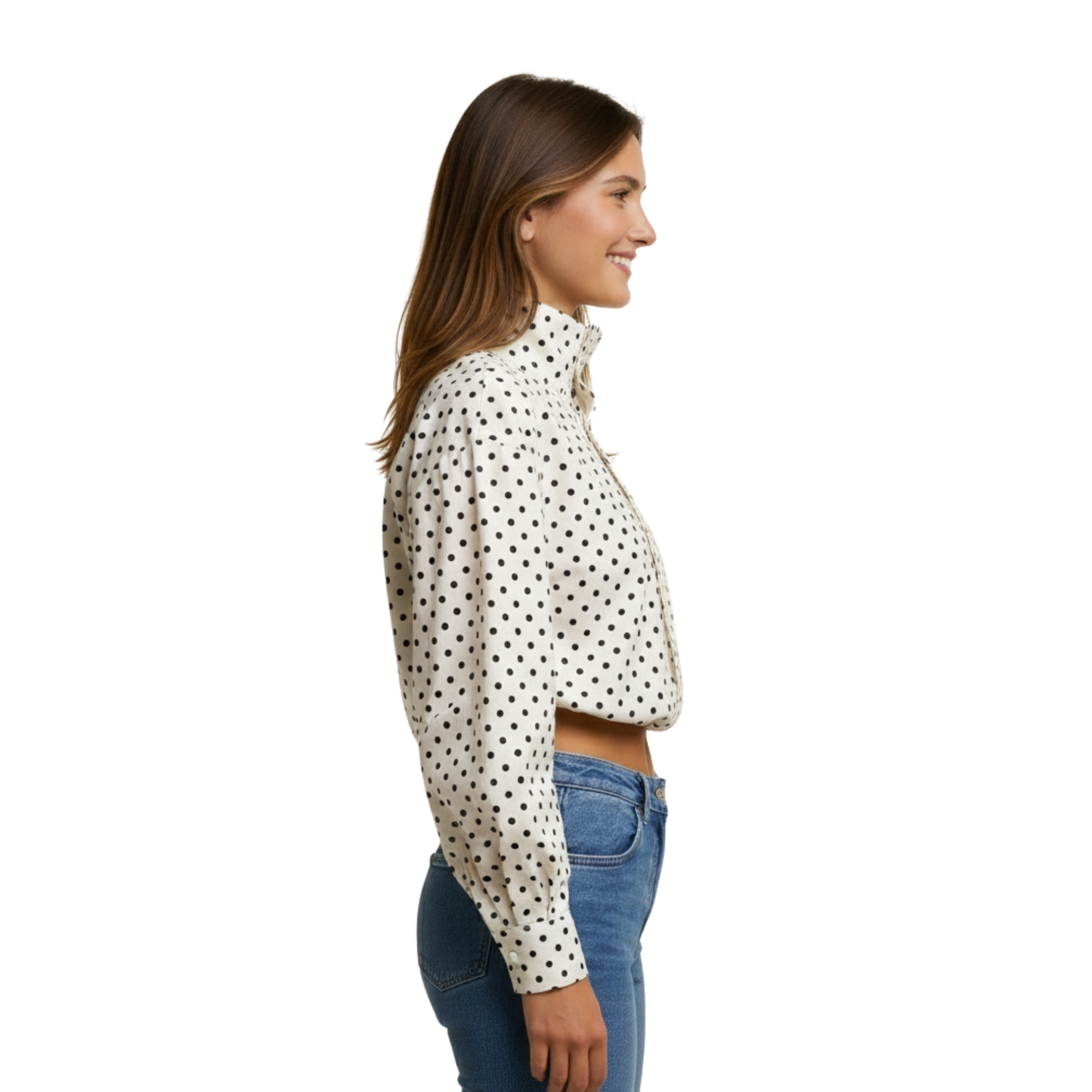 Womens Polka Dot Crop Blouse
